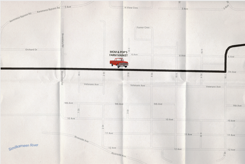 A map of Mom and Pop's Farm Market, the best fruit stand 